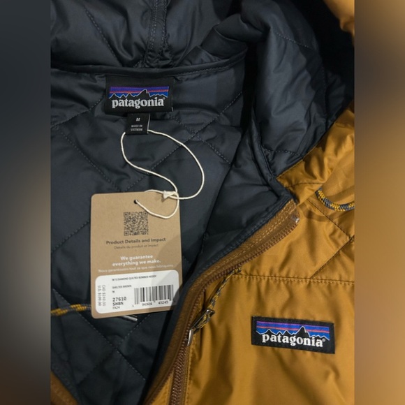 Patagonia Men's Medium Diamond Quilted Bomber Hooded Jacket Shelter Brown NWT - Picture 4 of 10